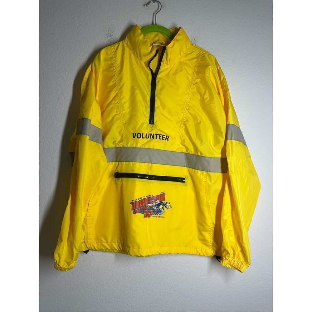 Disney Parks Volunteer Rain Windbreaker Jacket Hooded 1/3 Zip Yellow Size M